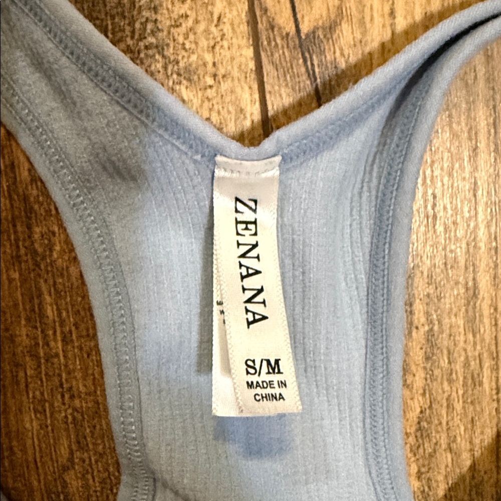 Zenana Ribbed Racerback Bralette — Light Blue & Black. - Picture 4 of 4